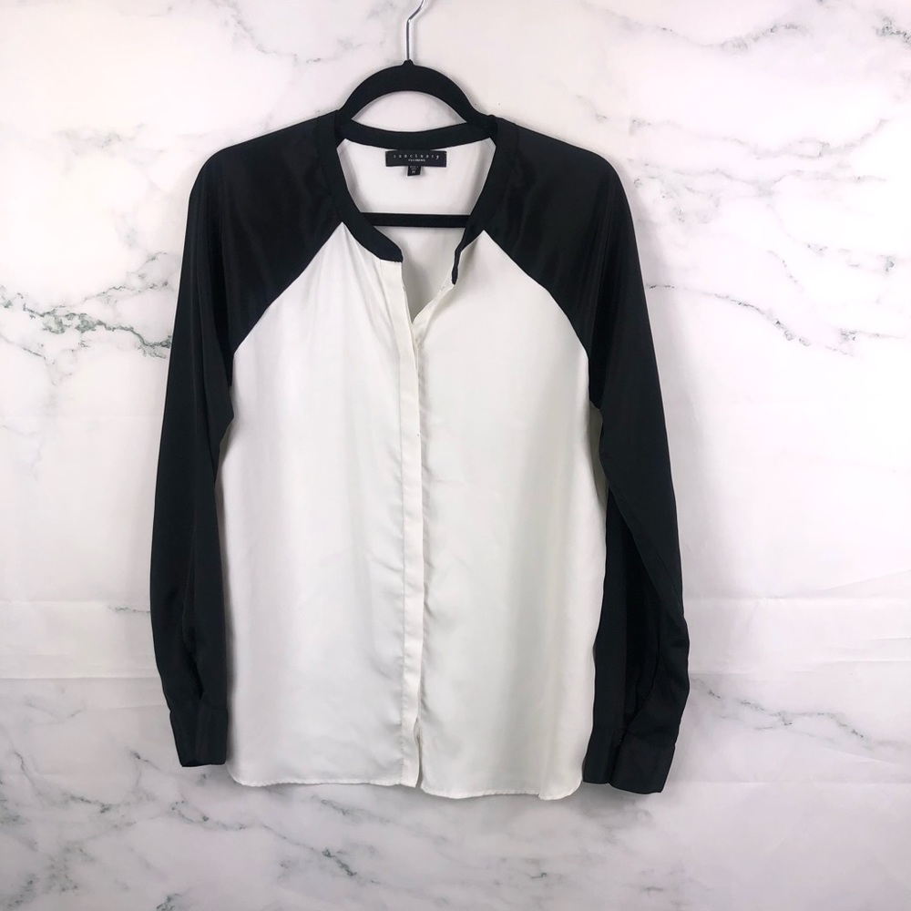 Sanctuary Two-Tone Raglan Blouse in Teal and Black